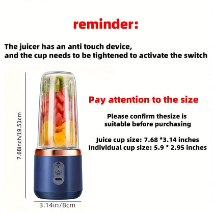 USB Laddningsbar Juiceblender – Portabel med 2 Muggar & Sexbladig Kniv