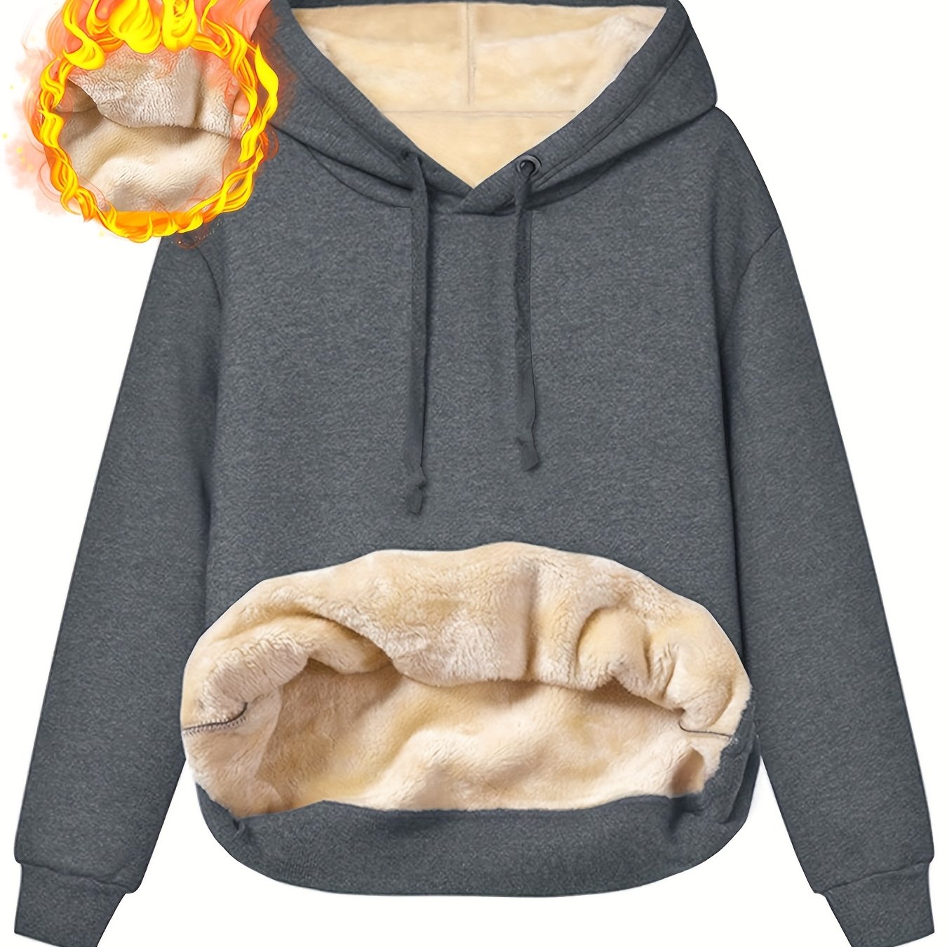 Fleecefodrad hoodie dam – grå med huva & magficka