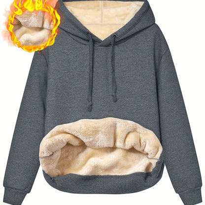 Fleecefodrad hoodie dam – grå med huva & magficka