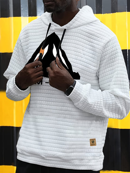 Bohemisk hoodie herr – rutigt långärmad pullover med orange detaljer