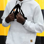 Bohemisk hoodie herr – rutigt långärmad pullover med orange detaljer