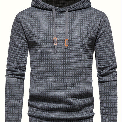 Bohemisk hoodie herr – rutigt långärmad pullover med orange detaljer