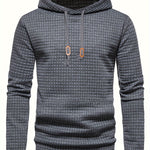Bohemisk hoodie herr – rutigt långärmad pullover med orange detaljer