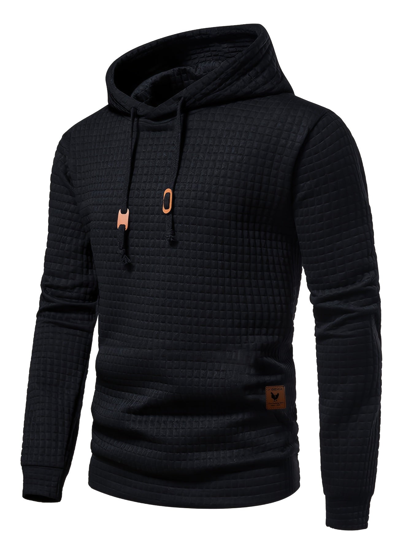 Bohemisk hoodie herr – rutigt långärmad pullover med orange detaljer
