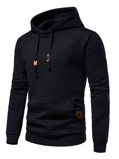 Bohemisk hoodie herr – rutigt långärmad pullover med orange detaljer