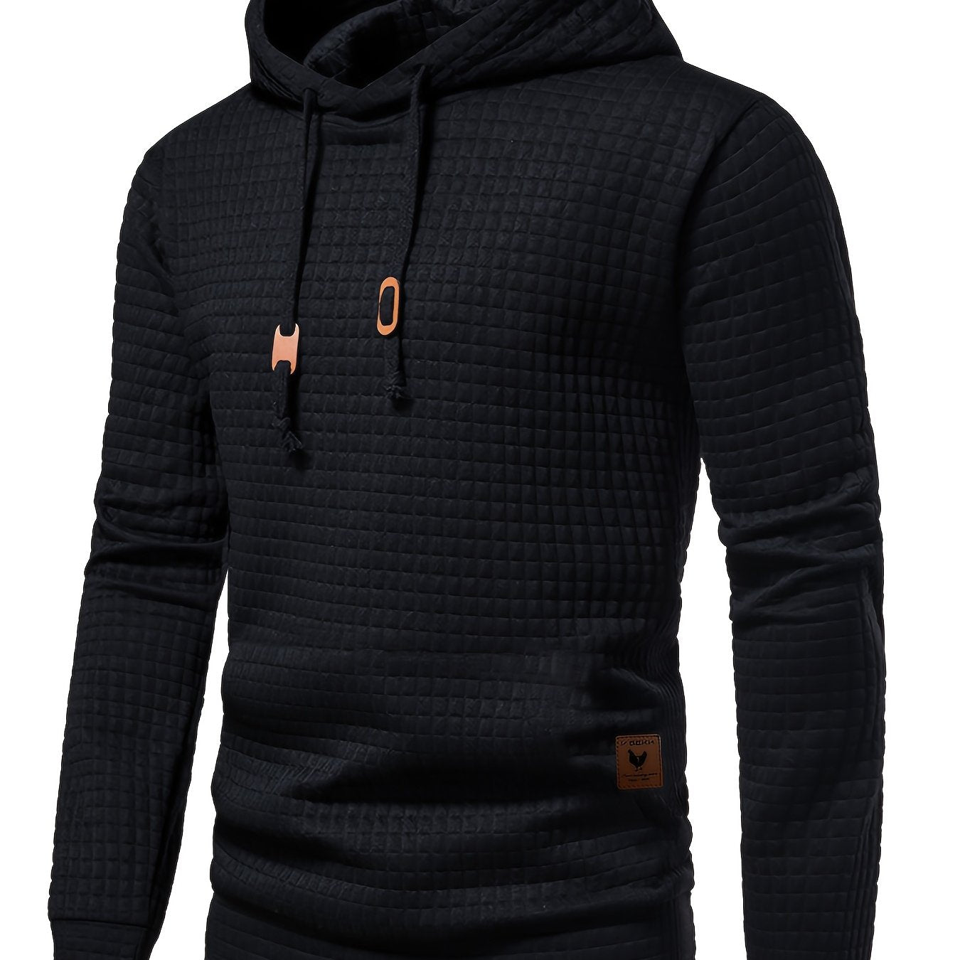 Bohemisk hoodie herr – rutigt långärmad pullover med orange detaljer