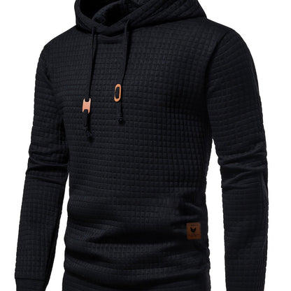 Bohemisk hoodie herr – rutigt långärmad pullover med orange detaljer