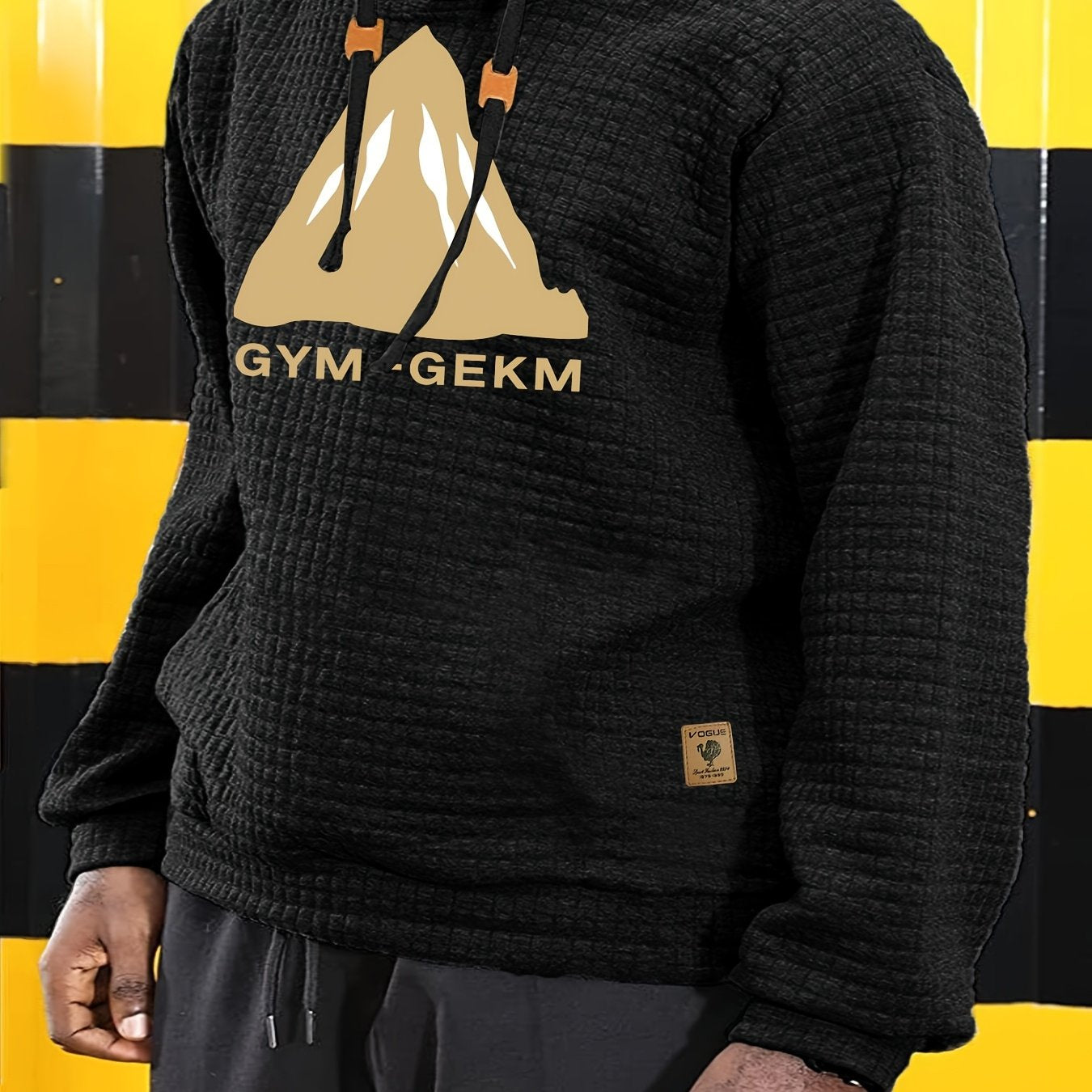 Bohemisk hoodie herr – rutigt långärmad pullover med orange detaljer