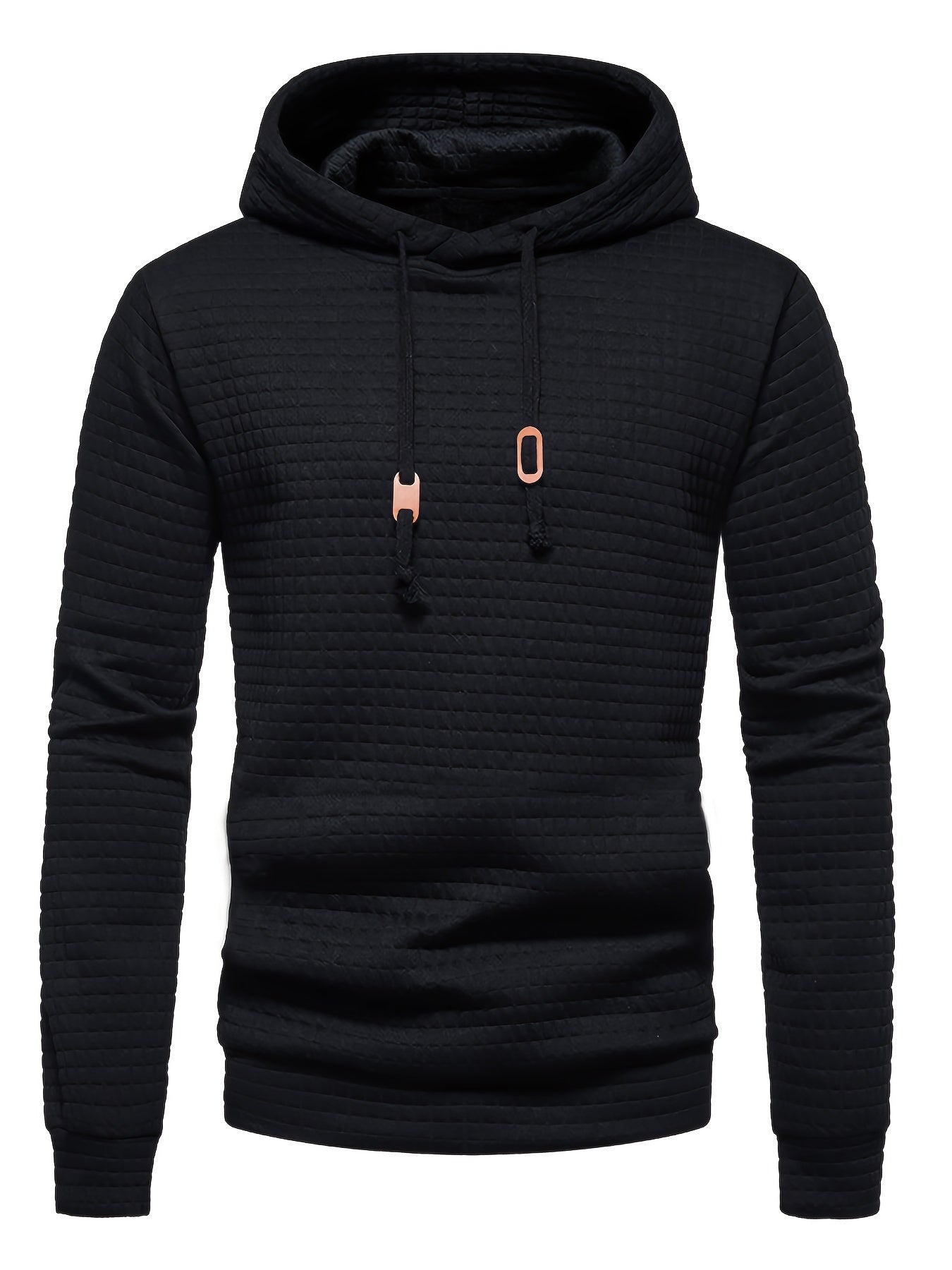 Bohemisk hoodie herr – rutigt långärmad pullover med orange detaljer