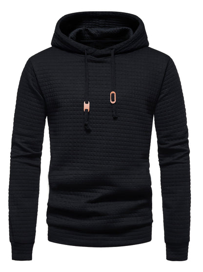 Bohemisk hoodie herr – rutigt långärmad pullover med orange detaljer