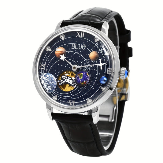 Klocka Niklas (automatisk herrklocka med galaxdesign & läderarmband)