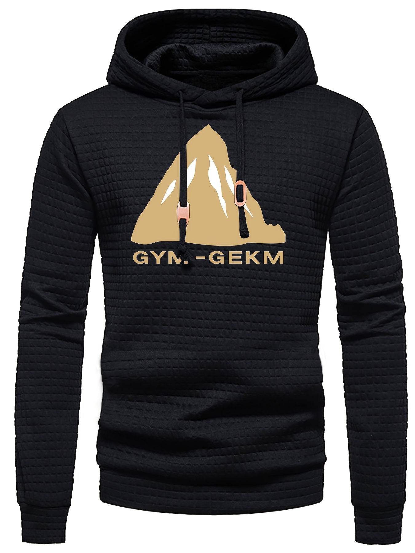 Bohemisk hoodie herr – rutigt långärmad pullover med orange detaljer