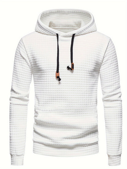 Bohemisk hoodie herr – rutigt långärmad pullover med orange detaljer