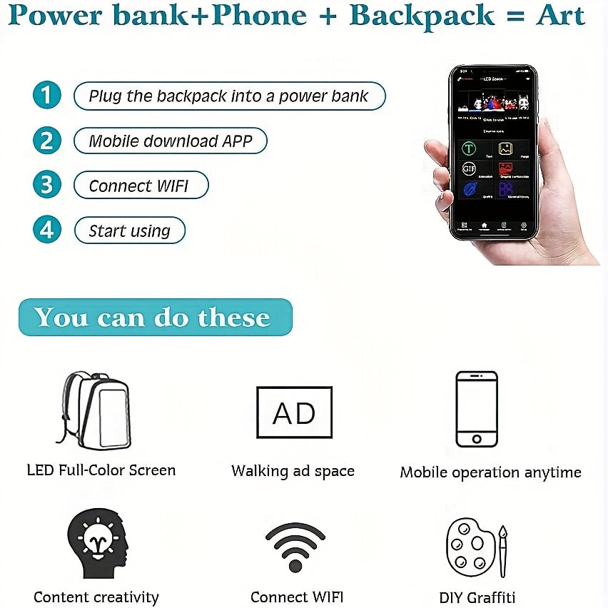 LED-Ryggsäck med Fullfärgsdisplay, Programmerbar
