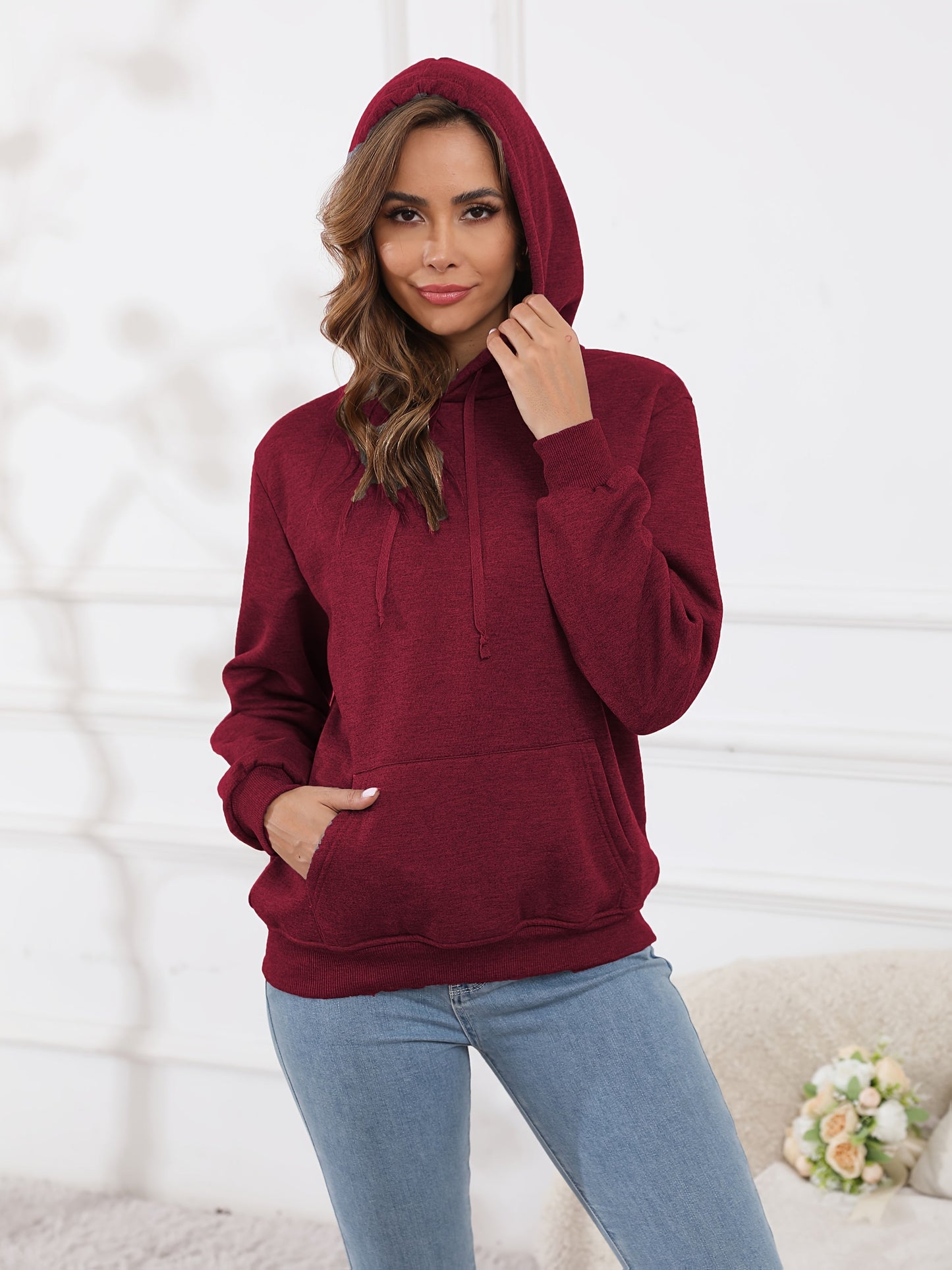 Fleecefodrad hoodie dam – grå med huva & magficka