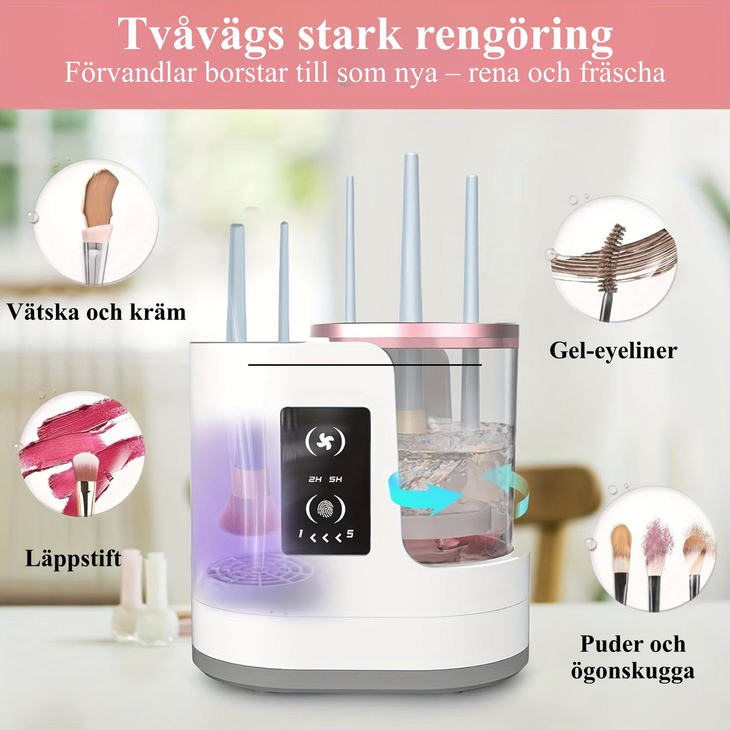 BrushClean™ – 3-in-1 meikkisiveltimien puhdistus- ja kuivauslaite