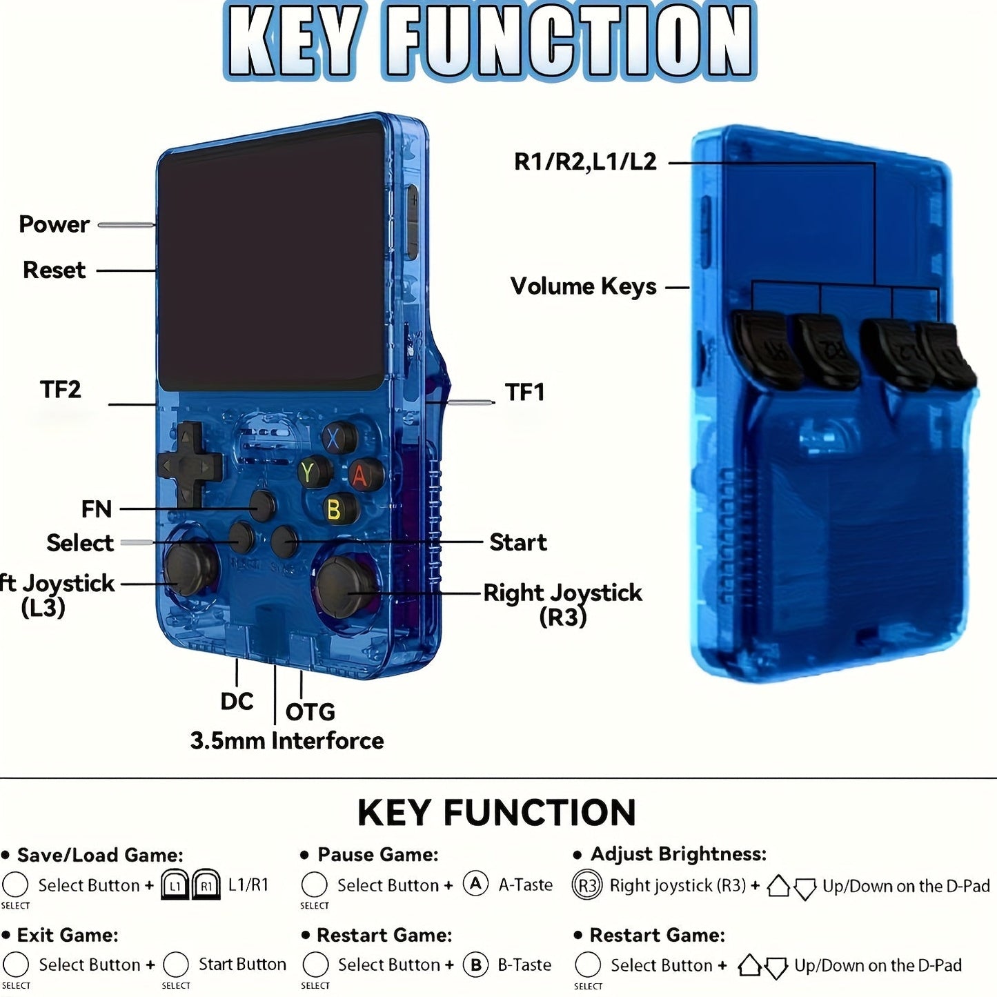 RetroGame Console™ – Kädessä pidettävä 3,5 tuuman pelikonsoli, jossa 64 Gt tallennustilaa
