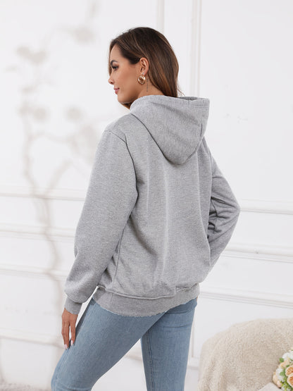 Fleecefodrad hoodie dam – grå med huva & magficka