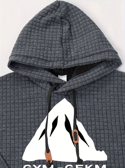 Bohemisk hoodie herr – rutigt långärmad pullover med orange detaljer