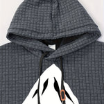 Bohemisk hoodie herr – rutigt långärmad pullover med orange detaljer