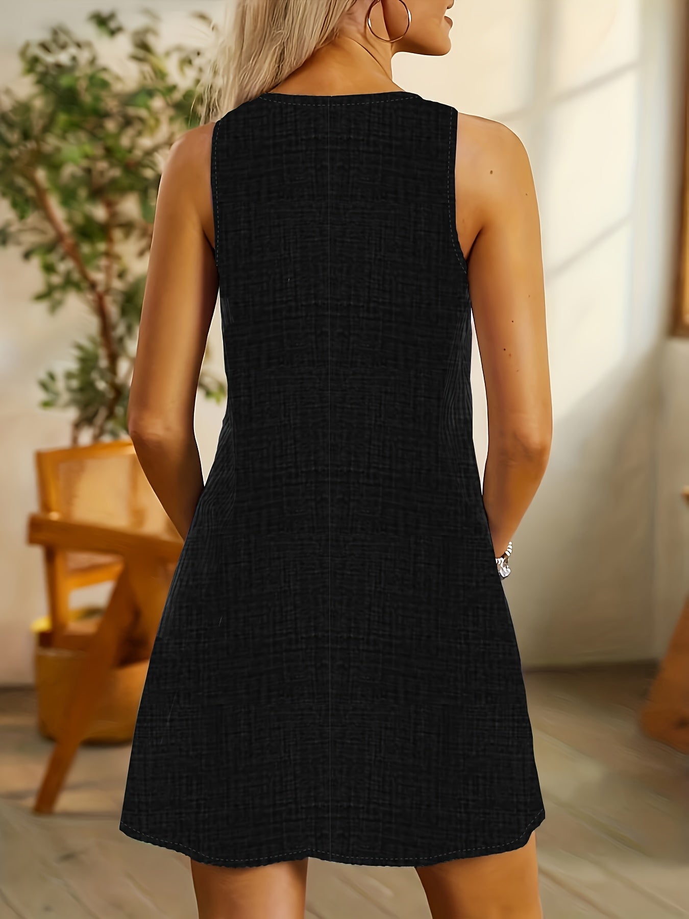 Randig sommarklänning dam – A-linje med fickor