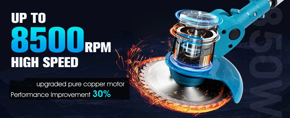 Trådlös & Hopfällbar Grästrimmer 36V – Justerbar Höjd, Hjul & 3 Bladtyper