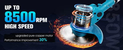 Trådlös & Hopfällbar Grästrimmer 36V – Justerbar Höjd, Hjul & 3 Bladtyper