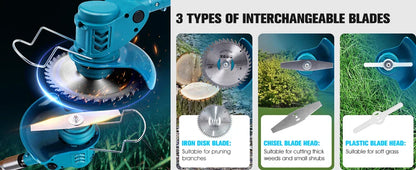 Trådlös & Hopfällbar Grästrimmer 36V – Justerbar Höjd, Hjul & 3 Bladtyper