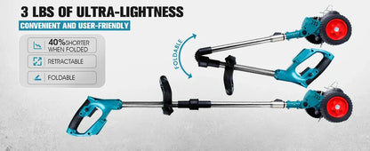 Trådlös & Hopfällbar Grästrimmer 36V – Justerbar Höjd, Hjul & 3 Bladtyper