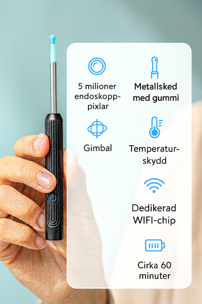 WaxFri™ – Visuell öronrengörare med kamera och LED-belysning för säker borttagning av öronvax