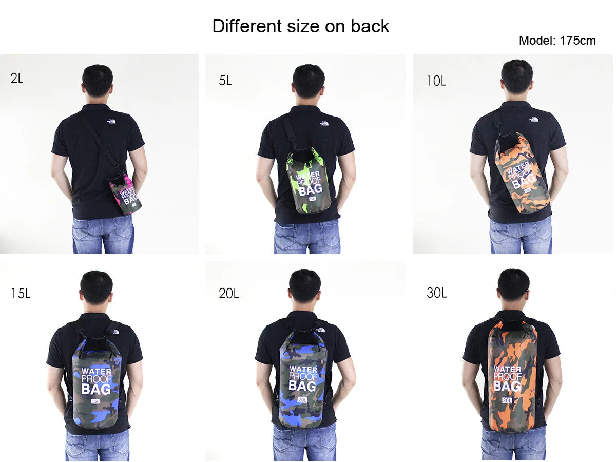 Vattentät drybag 2–30 L – kamouflage väska för paddling & friluftsliv