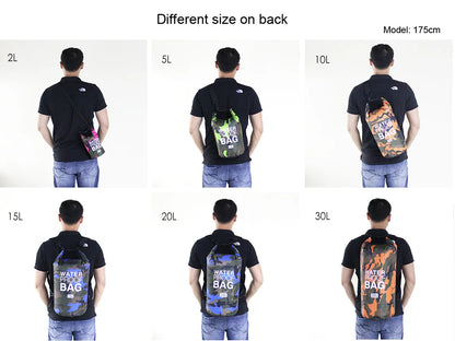 Vattentät drybag 2–30 L – kamouflage väska för paddling & friluftsliv