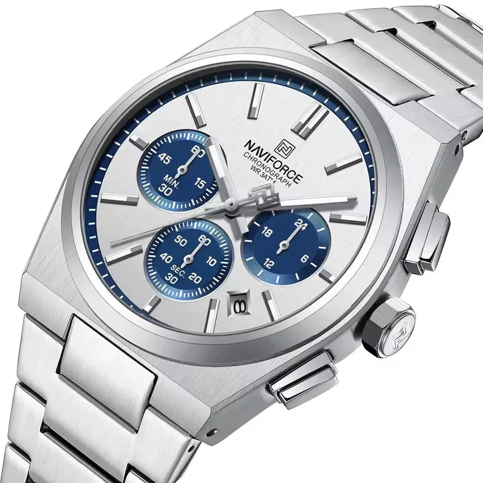 Klocka Gustav (herrklocka i stål med kalender & vattenskydd)