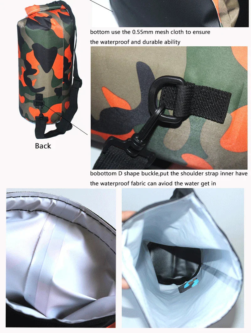 Vattentät drybag 2–30 L – kamouflage väska för paddling & friluftsliv