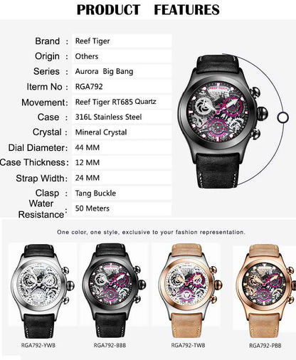 Herrklocka kronograf sport skeleton