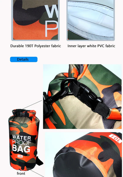 Vattentät drybag 2–30 L – kamouflage väska för paddling & friluftsliv