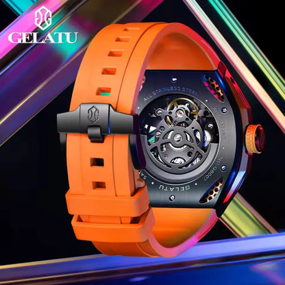 Klocka Johan (automatisk herrklocka med skelett-design, vattenskydd & silikonarmband)