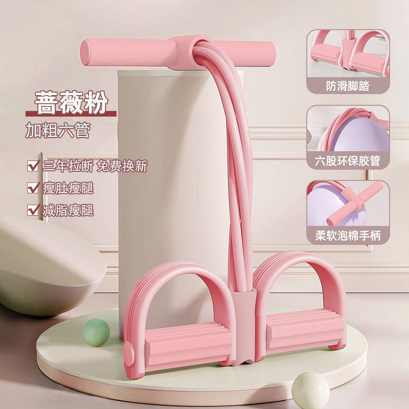 Träningsband med Pedaler – 4-rörs Motståndsband för Mage & Yoga