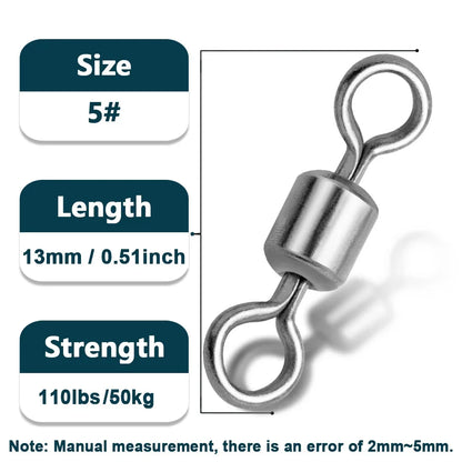 Fiskesvirvlar – 25–100 st rostfria micro barrel swivels