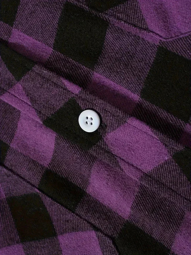 Rutig herrskjorta – långärmad borstad flanellskjorta