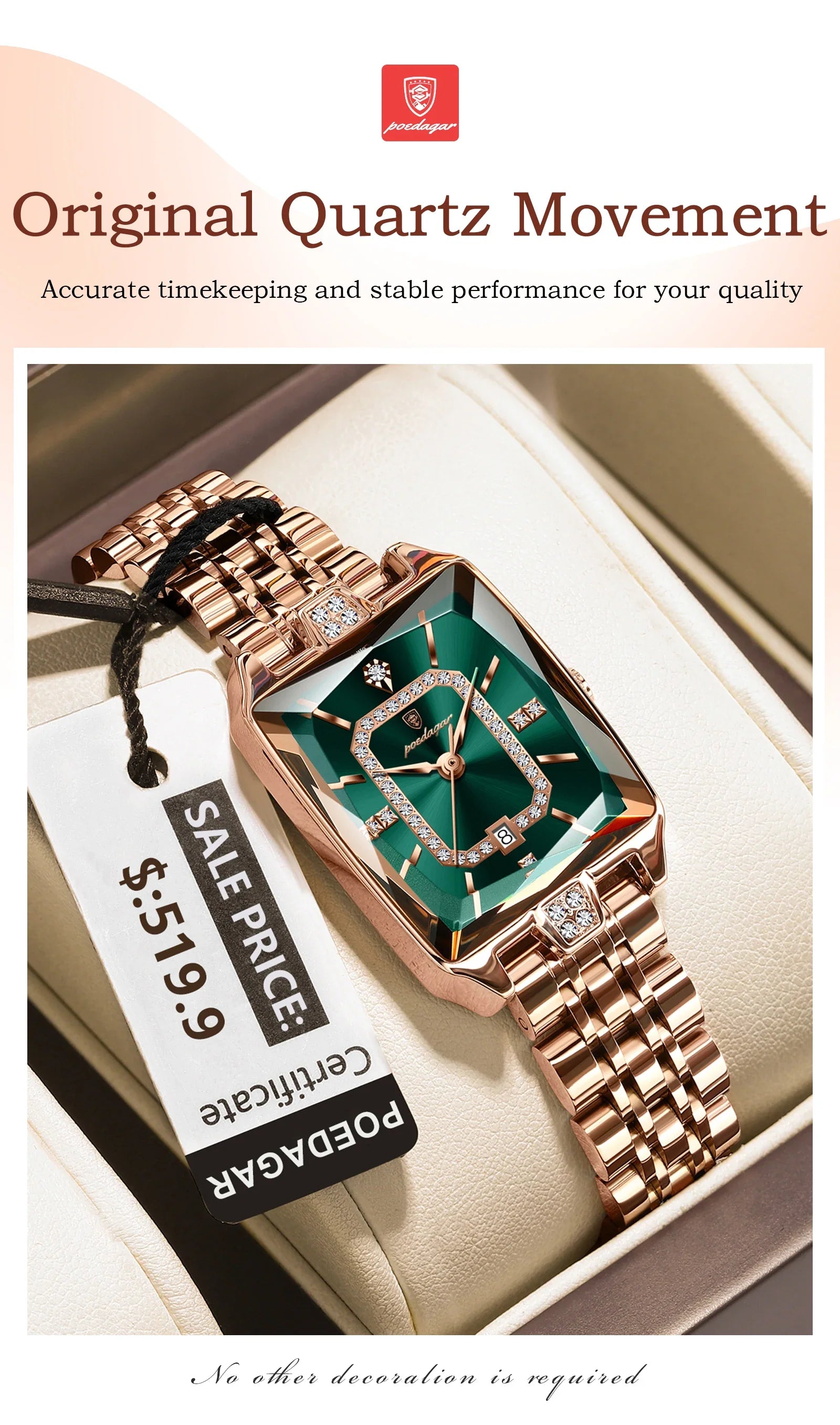 Klocka Karolina (damklocka i stål med kalender & vattenskydd)