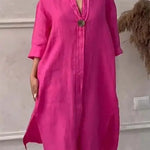 Damklänning i linne – lång skjortklänning med knappar