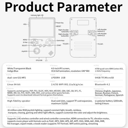 RetroSpel 40XXV – spelkonsol 4” IPS, WiFi & Bluetooth
