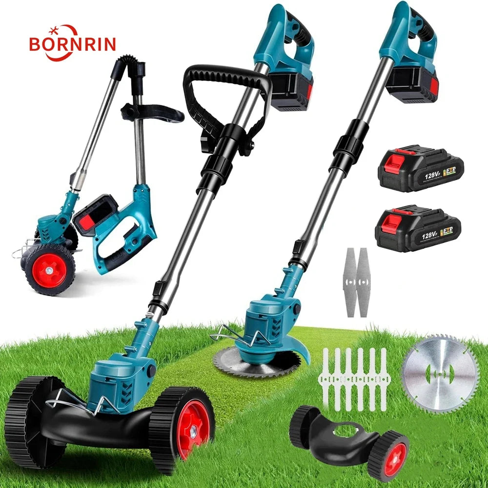 Trådlös & Hopfällbar Grästrimmer 36V – Justerbar Höjd, Hjul & 3 Bladtyper