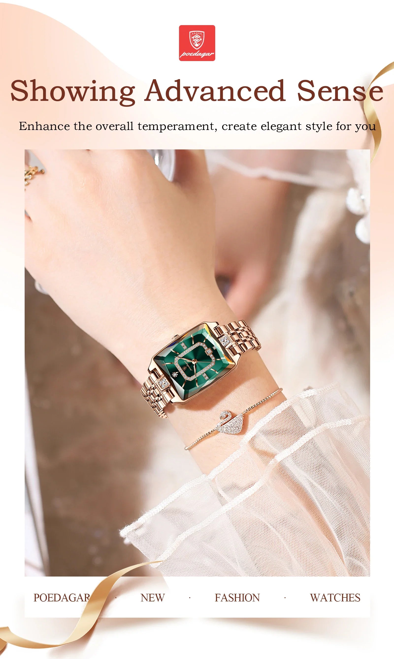 Klocka Karolina (damklocka i stål med kalender & vattenskydd)