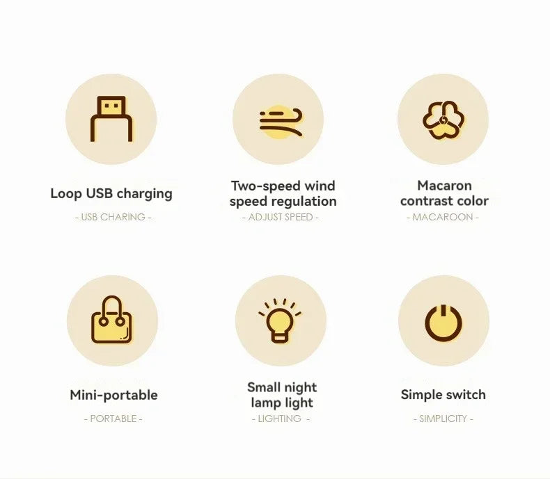 Mini USB-Fläkt med Lampa – Portabel & Laddningsbar