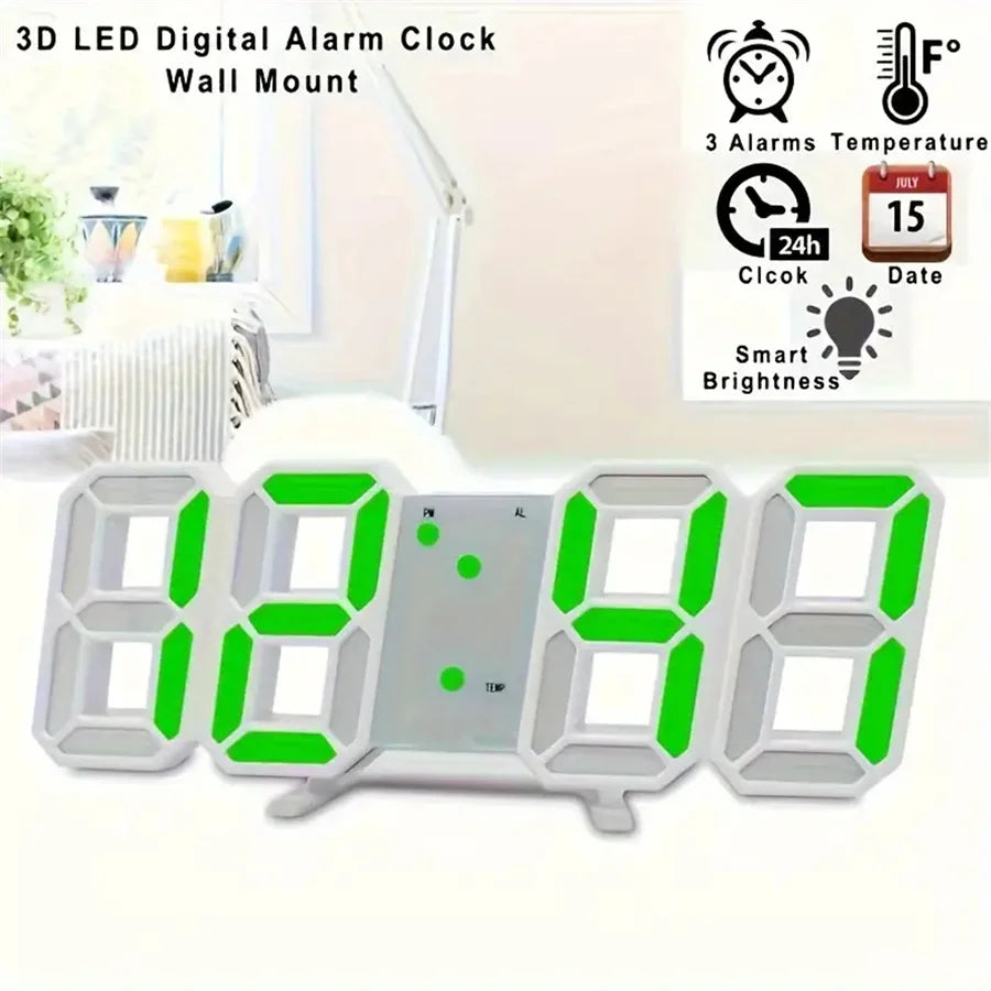LED väggklocka 3D – digital klocka med nattläge för sovrum