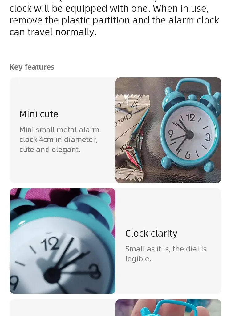 Mini väckarklocka i metall – bordsur & dekoration