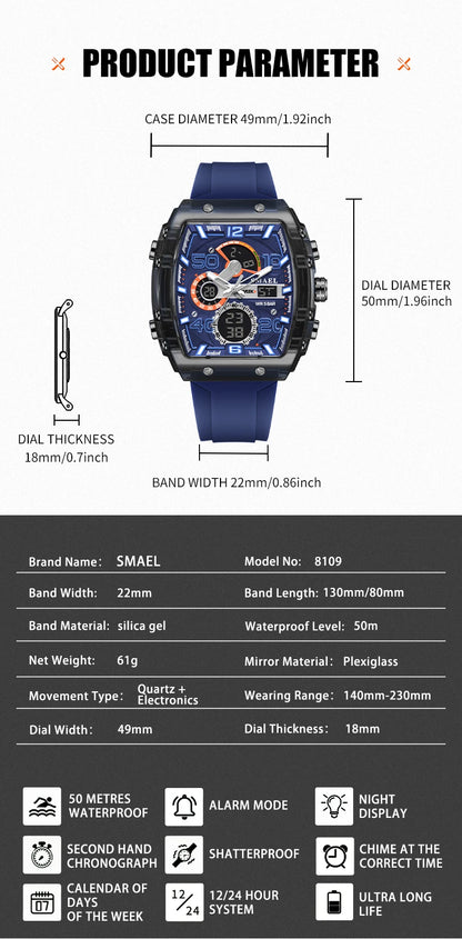 ChronoSquare – fyrkantig herrklocka med dual display