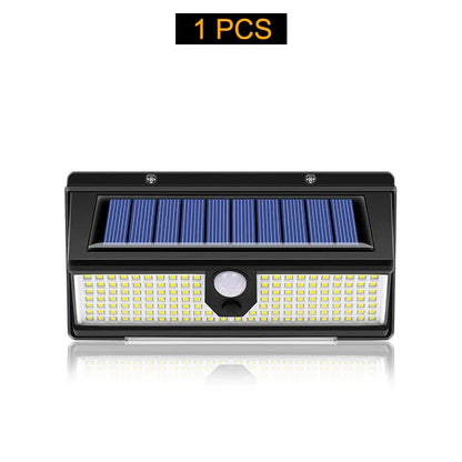190 LED Solcellslampa med Rörelsesensor – 4 Ljuslägen & Vattentät Väggbelysning